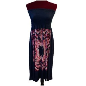Christin love strapless paisley and navy blue dress, size M/L
